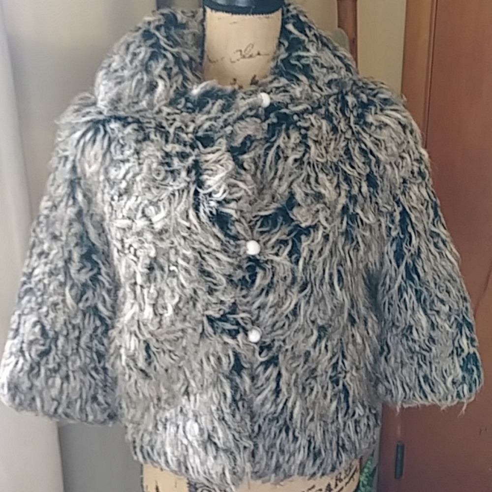 MOSSIMO Gray Cream & Black Shaggy Faux Fur Coat